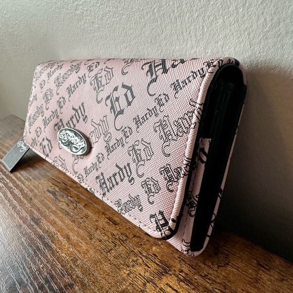 Ed Hardy Light Pink and Black Graphic Monogram Long Wallet NWT - Picture 3 of 8